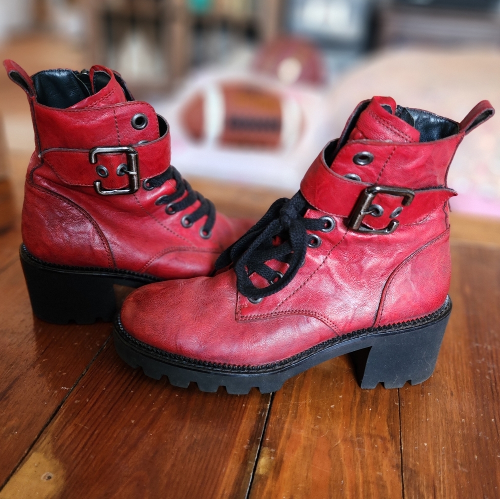 Paul Green Combat Boots in red. Size us 5.5